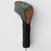 Western Türkis Glitzer Geblüht Leather Leopard Golf Headcover (angewinkelt)