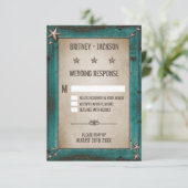 Western Türkise Barn Wood Wedding RSVP Cards (Stehend Vorderseite)