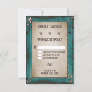 Western Türkise Barn Wood Wedding RSVP Cards Karte