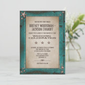 Western Turquoise Barnholz Hochzeit Einladungen (Stehend Vorderseite)