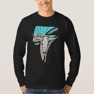 Western Turquoise Rodeo Queen Lightning Kuh Skull T-Shirt