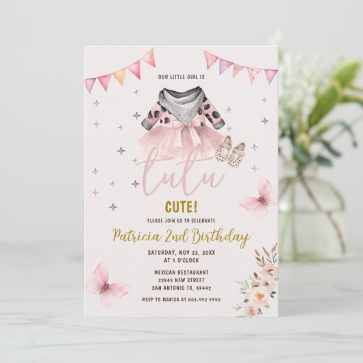 Western Tutu Niedliche Blumengärtnerin Geburtstag Einladung (Stehend Vorderseite)