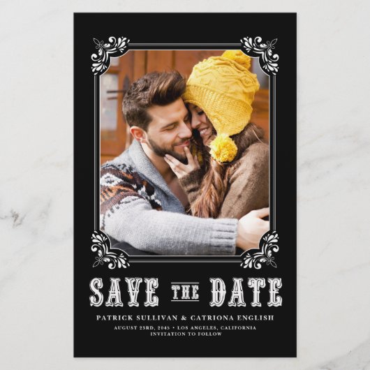 Western Typografie Foto Save the Date schwarz (Vorderseite)