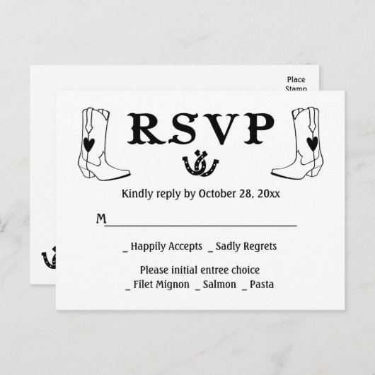 Western UAWG Country Wedding Cowboy Boots Rustikal Einladungspostkarte (Vorne/Hinten)