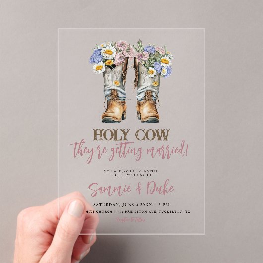 Western und Country Blume Boots Rustikale Hochzeit Acryleinladungen (Insitu (Handheld))