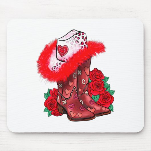 Western Valentines Day Cowgirl Boots Yeehaw Howdy  Mousepad (Vorne)
