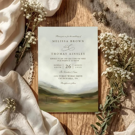 Western Valley Rustic Elegant QR Code Wedding Einladung