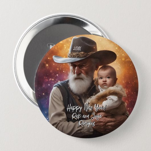 Western Vaterzeit und Baby Neujahr Button (Vorne & Hinten)