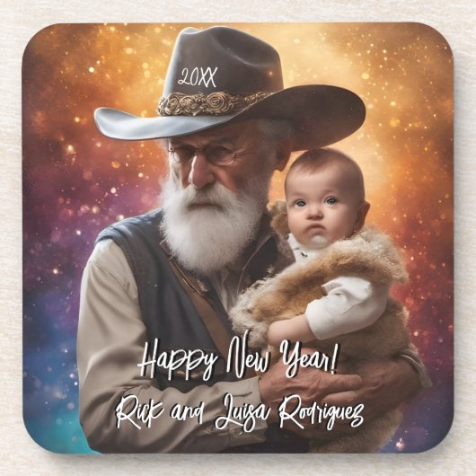 Western Vaterzeit und Baby Neujahr Getränkeuntersetzer (Vorderseite)