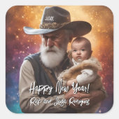 Western Vaterzeit und Baby Neujahr Quadratischer Aufkleber (Vorderseite)