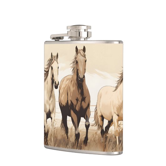 Western Vibes! Horses. Geschenk des bearbeitbaren  Flachmann (Links)