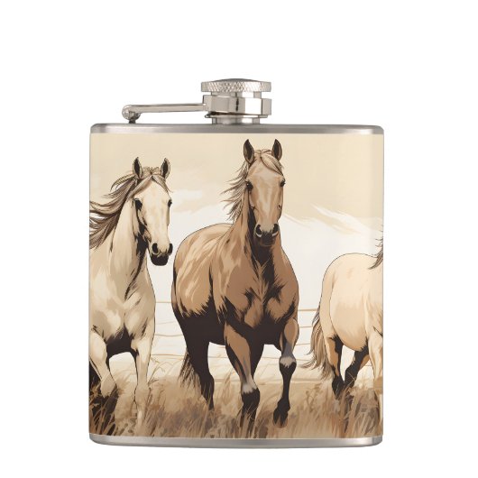 Western Vibes! Horses. Geschenk des bearbeitbaren Flachmann (Vorderseite)