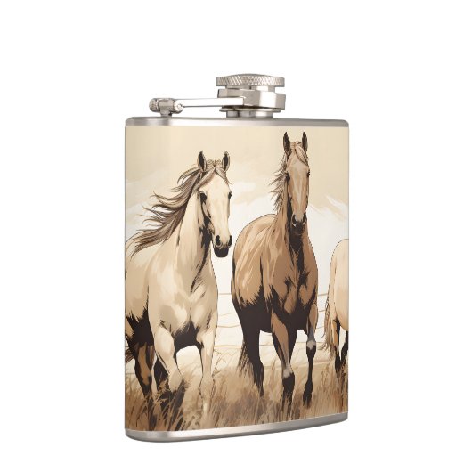 Western Vibes! Horses. Geschenk des bearbeitbaren Flachmann (Rechts)