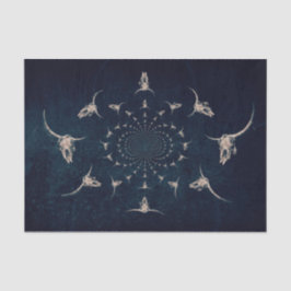 Western Vintag Antique Sepia Dark Blue Bull Skull Seidenpapier