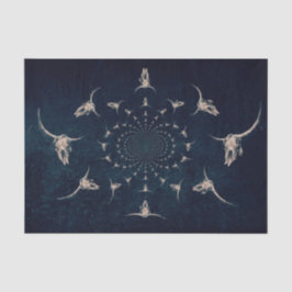 Western Vintag Antique Sepia Dark Blue Bull Skull Seidenpapier
