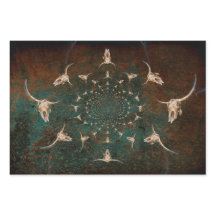 Western Vintag Brown Aquamarin Texture Bull Skull