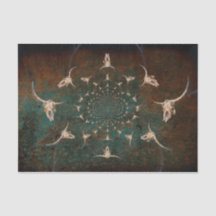 Western Vintag Brown Aquamarin Texture Bull Skull