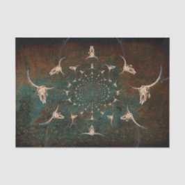 Western Vintag Brown Aquamarin Texture Bull Skull Seidenpapier