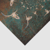 Western Vintag Brown Aquamarin Texture Bull Skull Seidenpapier (Ausschnitt)