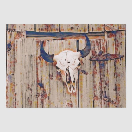 Western Vintag Bull Skull Braun Rustikaler Stall Seidenpapier (Vorderseite)