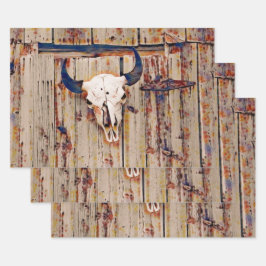 Western Vintag Bull Skull Rustic Brown Barn Geschenkpapier Set