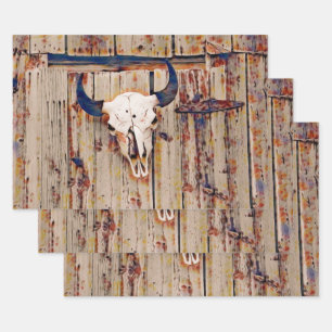 Western Vintag Bull Skull Rustic Brown Barn Geschenkpapier Set