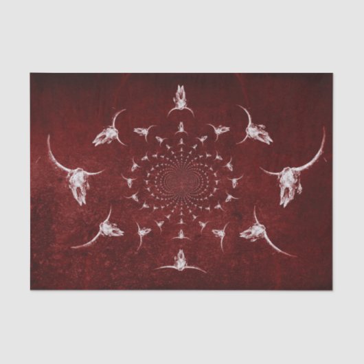 Western Vintag Burgundy Rust Texture Bull Skull Seidenpapier (Vorderseite)