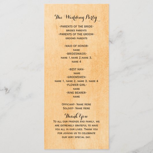 Western Vintag Country Elegantes Hochzeitsprogramm Programm (Rückseite)