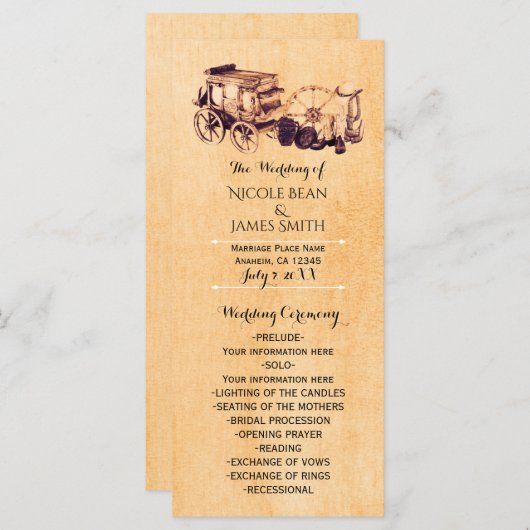 Western Vintag Country Elegantes Hochzeitsprogramm Programm (Vorne/Hinten)