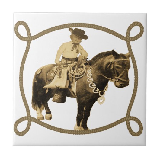 Western Vintag Cowboy auf Pferd Fliese (Vorderseite)