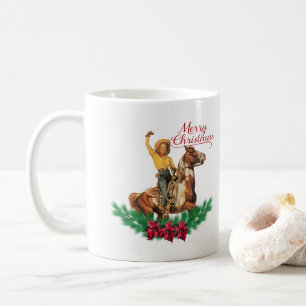 Western Vintag Cowgirl Horse Frohe Weihnachtszeit  Kaffeetasse