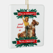 Western Vintag Cowgirl Up Frohe Weihnachten Keramikornament (Rechts)