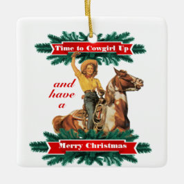 Western Vintag Cowgirl Up Frohe Weihnachten Keramikornament