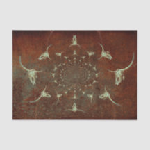 Western Vintag Grunge Brown Aquamarin Bull Skull