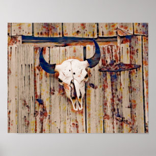 Western Vintag Rustikaler Bull Skull Brown Stall Poster