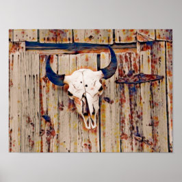 Western Vintag Rustikaler Bull Skull Brown Stall Poster