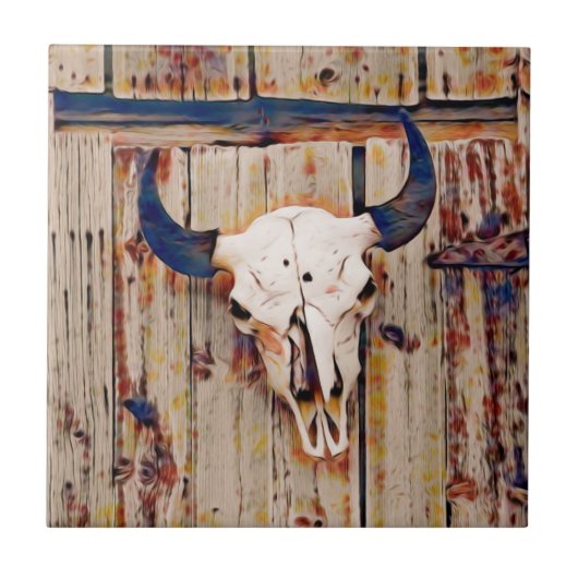 Western Vintag Rustikaler Schädelknochen Fliese (Vorderseite)