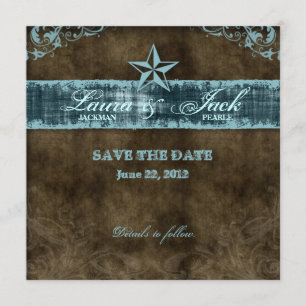 Western Vintag Save the Date Karte Blue Star
