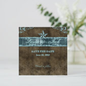 Western Vintag Save the Date Karte Blue Star (Stehend Vorderseite)