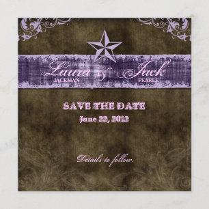 Western Vintag Save the Date Karte Lila Star