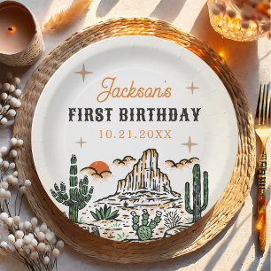 Western Vintag Wüste Erste Rodeo 1. Geburtstag Pappteller