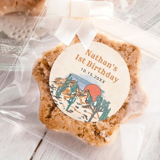 Western Vintag Wüste Rodeo 1. Geburtstag Runder Aufkleber