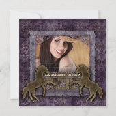 Western Vintage Grad Fotokarte Damaskus Pferd Lila Einladung (Rückseite)