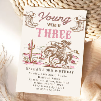 Western Vintage Rodeo 3. Geburtstagseinladung Einladung
