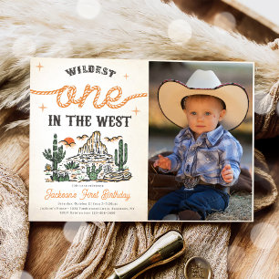 Western Vintage Wüste Cowboy 1. Geburtstag Foto Einladung