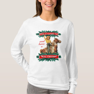 Western-Vintages Cowgirl herauf frohe Weihnacht-T T-Shirt