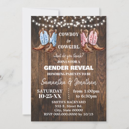 Western von Jungen oder Mädchen stimuliert Gender  Einladung (Vorderseite)