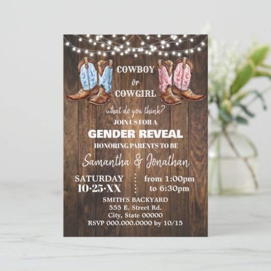 Western von Jungen oder Mädchen stimuliert Gender  Einladung (Stehend Vorderseite)