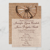 Western Wagon Wheel Burlap Wedding Einladung (Vorne/Hinten)