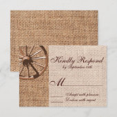 Western Wagon Wheel Burlap Wedding RSVP Card Karte (Vorne/Hinten)